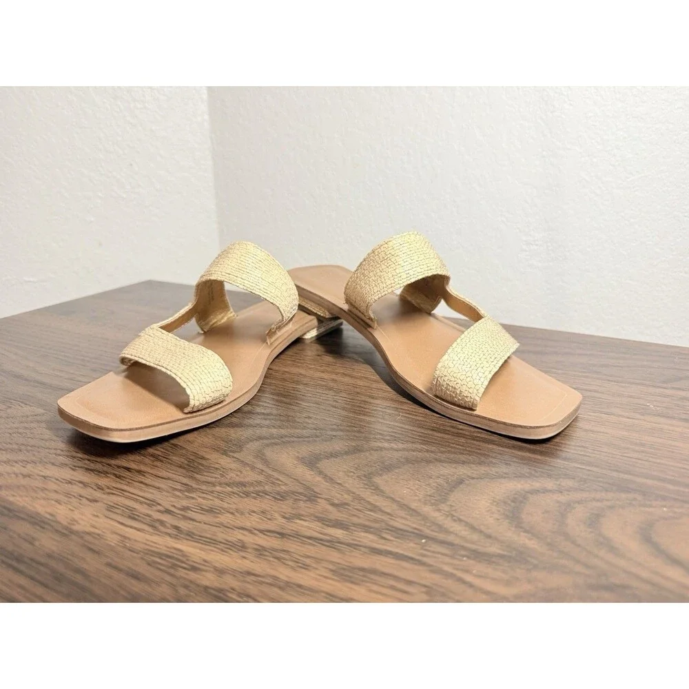 SARTO by Franco Sarto Women’s Beige Woven Raffia Slip on  Sandals Size 8.5